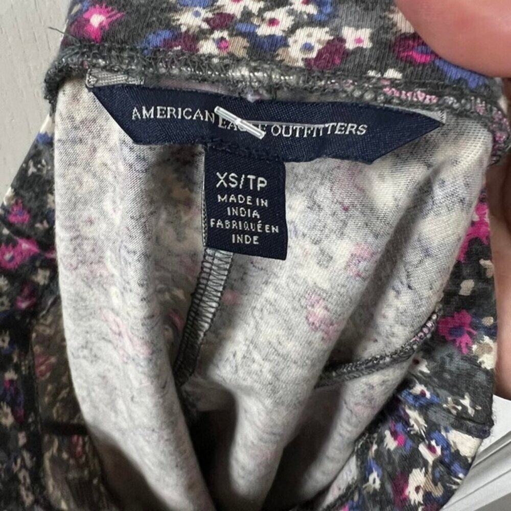American Eagle Gray Floral Skater Skirt | Button Front Detail | Stretch Cotton B - Picture 6 of 7